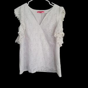 LILLY PULITZER ASTARA PALM TREE EYELET BLOUSE, SIZE SMALL